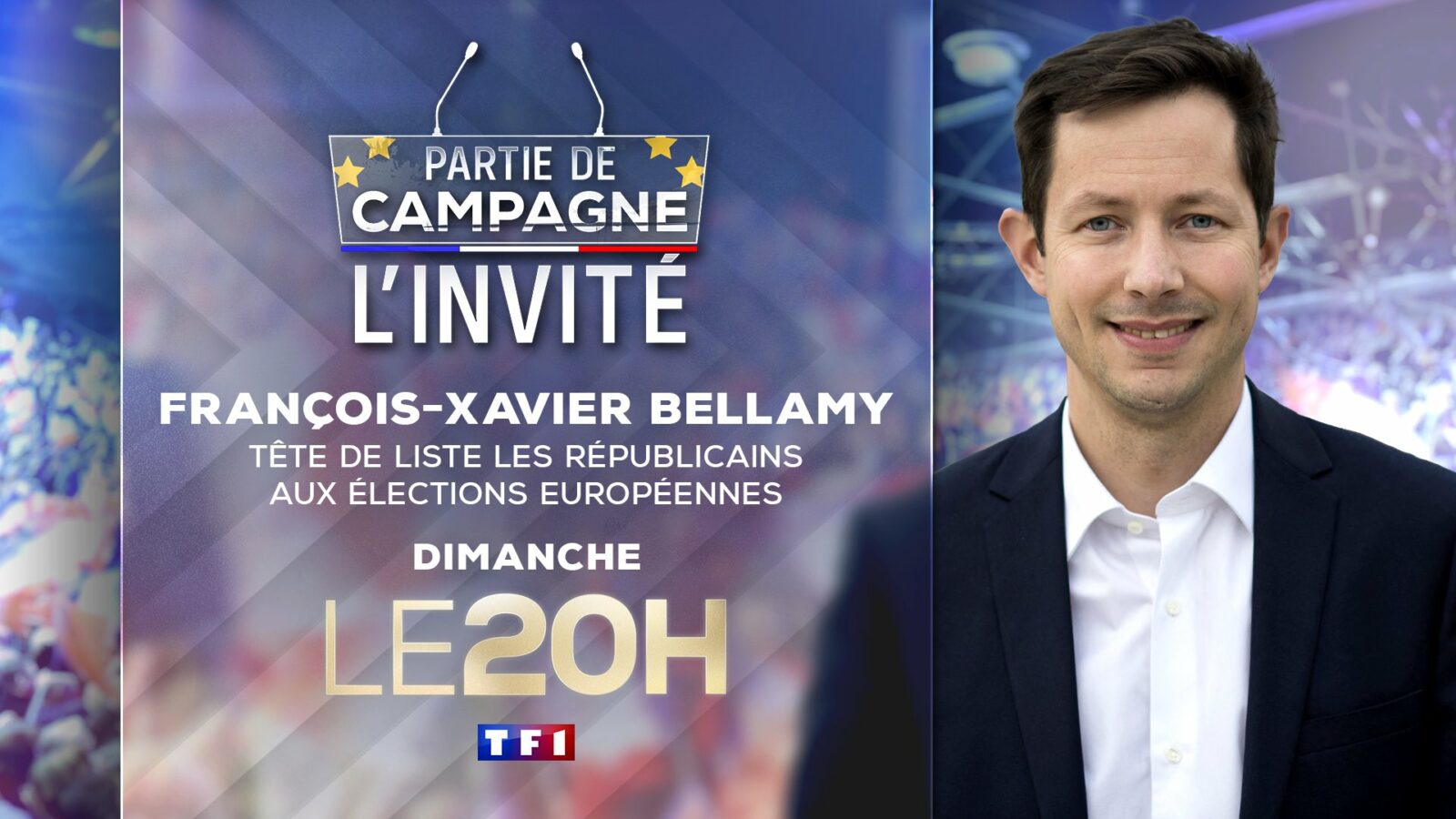 "Partie de campagne" François-Xavier Bellamy invité du 20h de TF1 le 12 mai 2024
