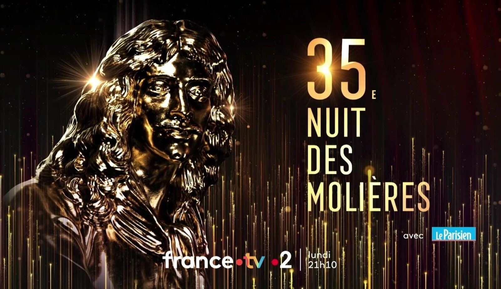 Les nommés de"La 35ème Nuit des Molières" rentransmise le lundi 6 mai 2024 à 21h10 sur France 2 présentée par Caroline Vigneaux