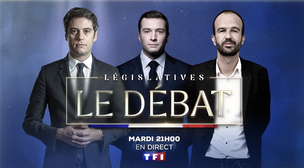 TF1 organise un débat pour les législatives le 25 juin à 21h sur TF1 avec Gabriel Attal, Jordan Bardella et Manuel Bompard